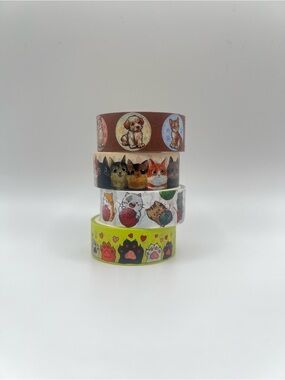 Animal Dog Puppy Cat Kittens Paws Washi Tape Set - Brown, Yellow, White, Green